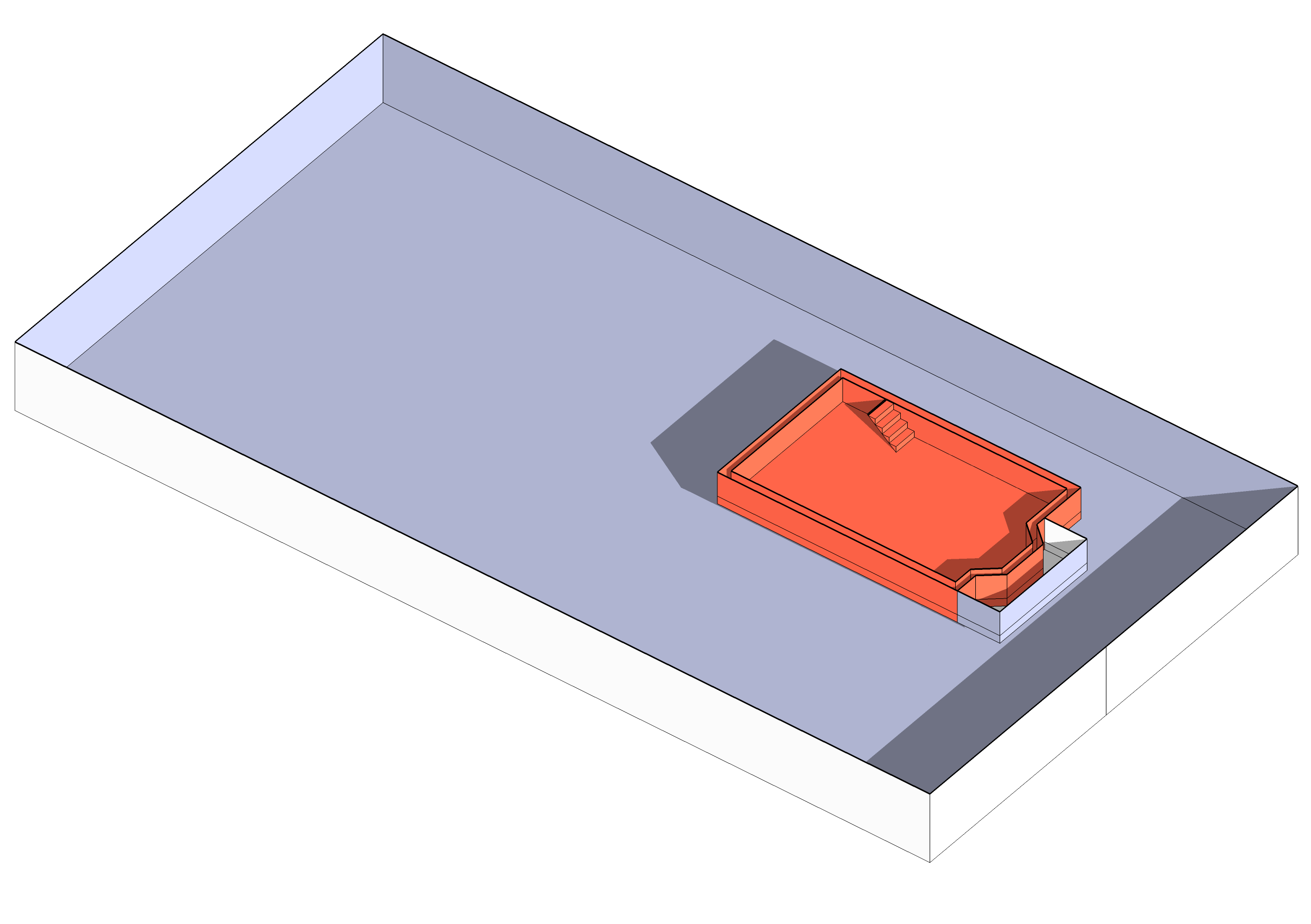 Plan, showing basement in red